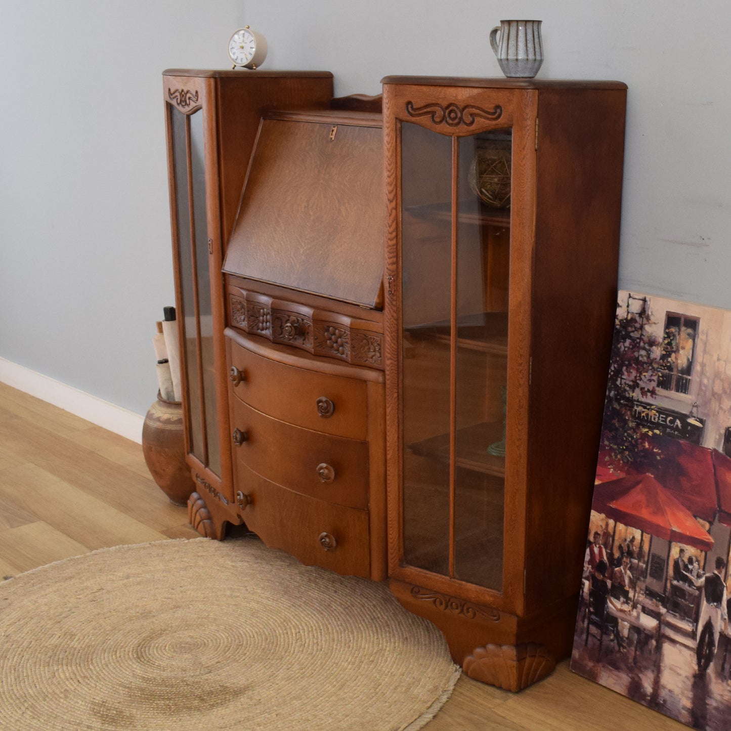 Side-by-Side Oak Bureau Bookcase