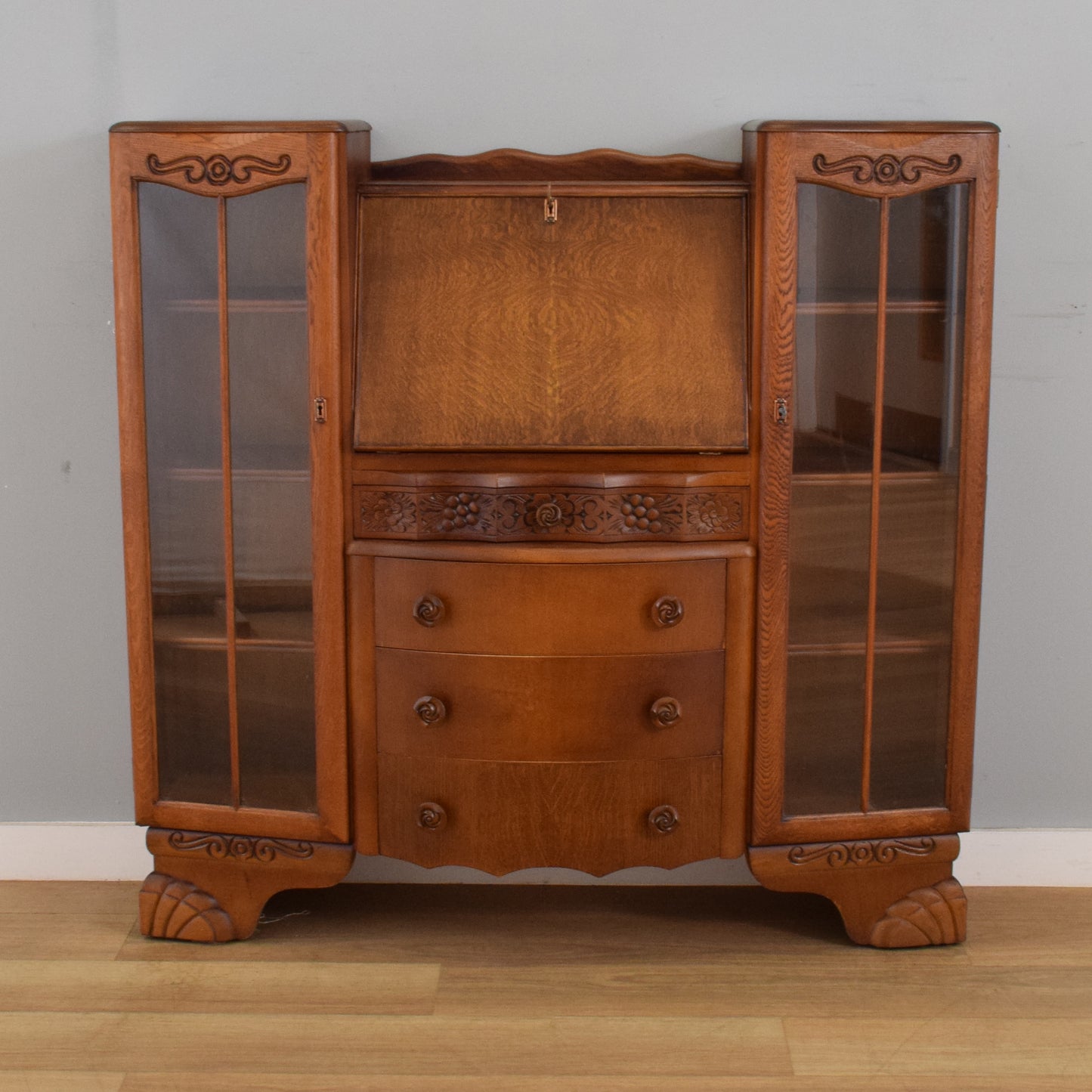 Side-by-Side Oak Bureau Bookcase