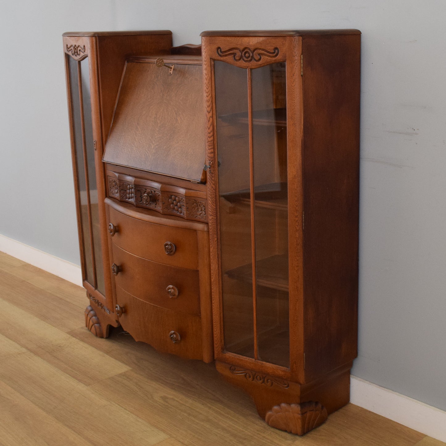 Side-by-Side Oak Bureau Bookcase