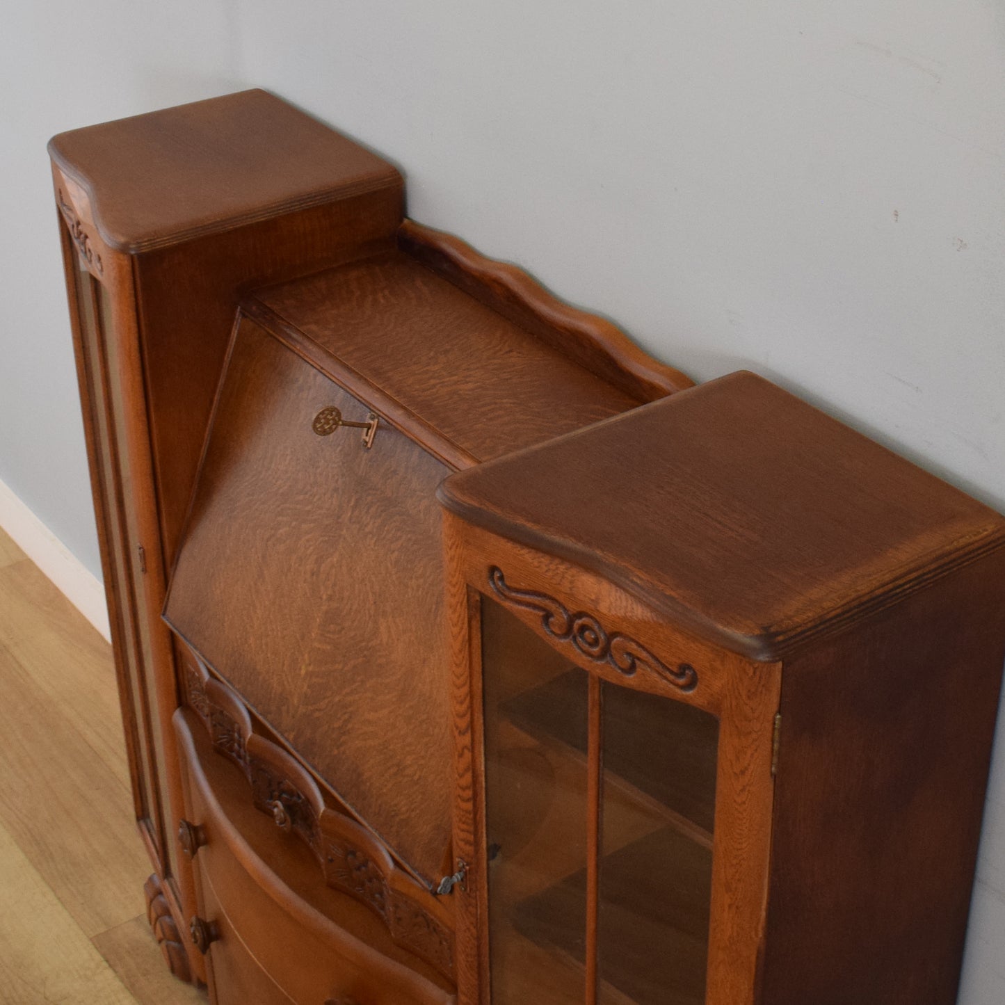 Side-by-Side Oak Bureau Bookcase