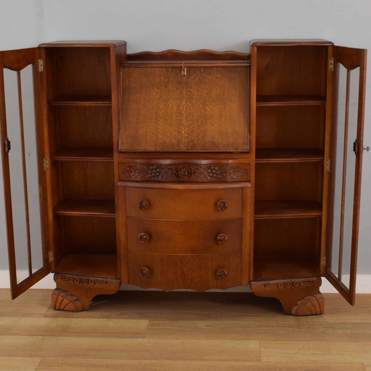 Side-by-Side Oak Bureau Bookcase