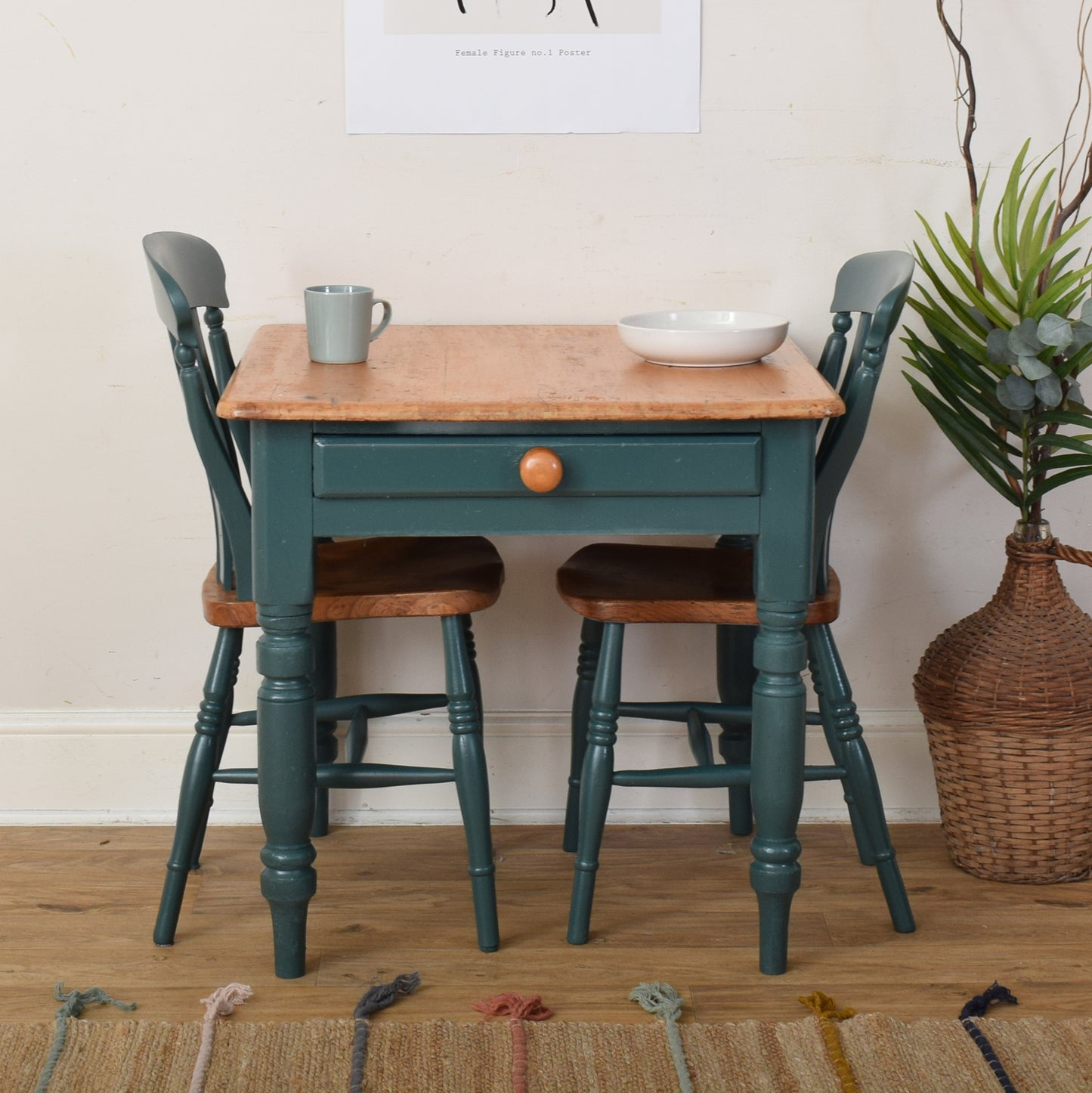 Pine Table And Two Chairs