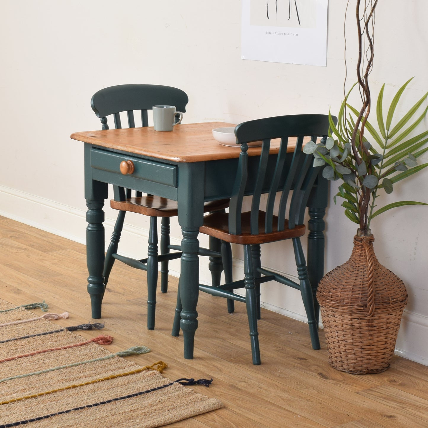 Pine Table And Two Chairs