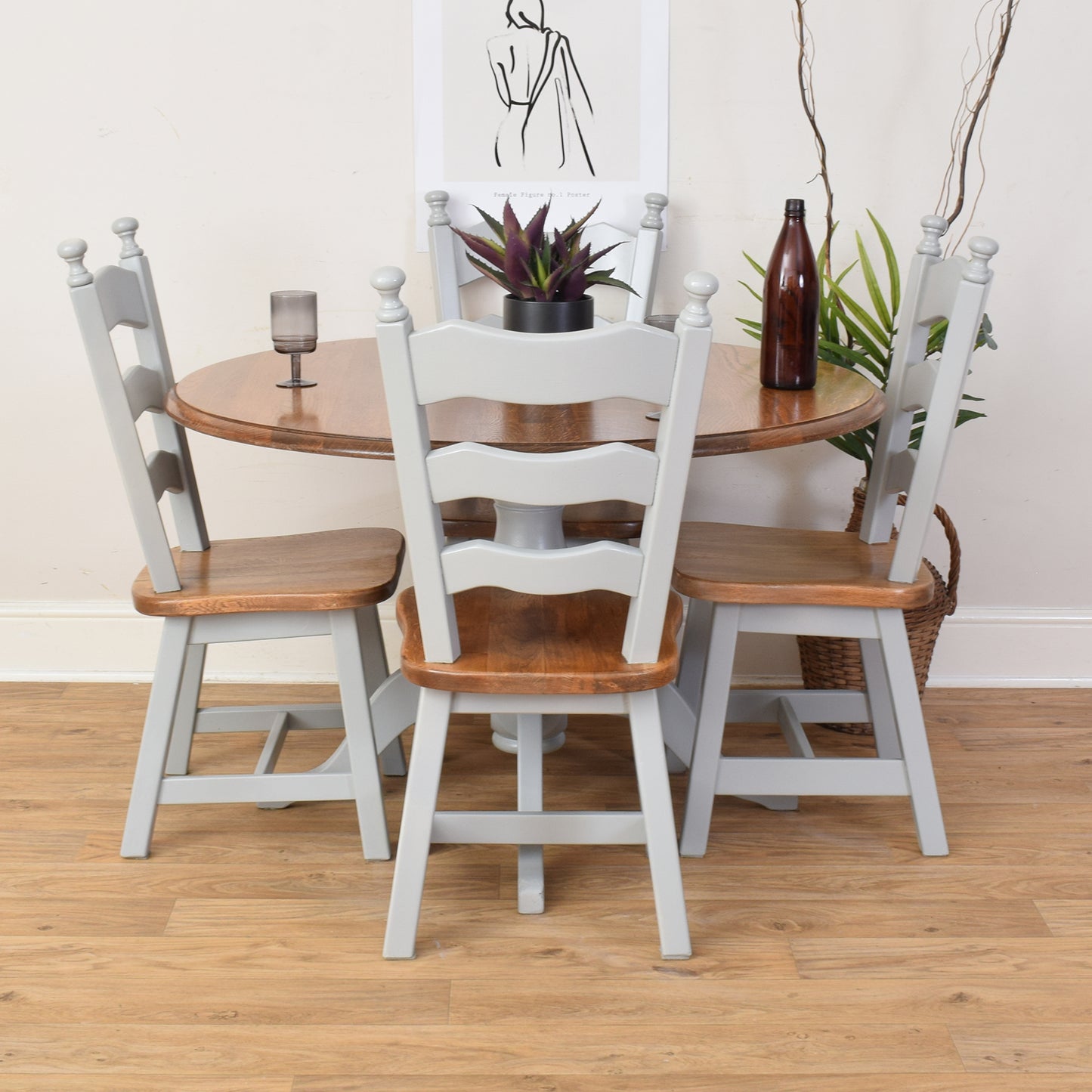 Oak Painted Table And Four Chairs