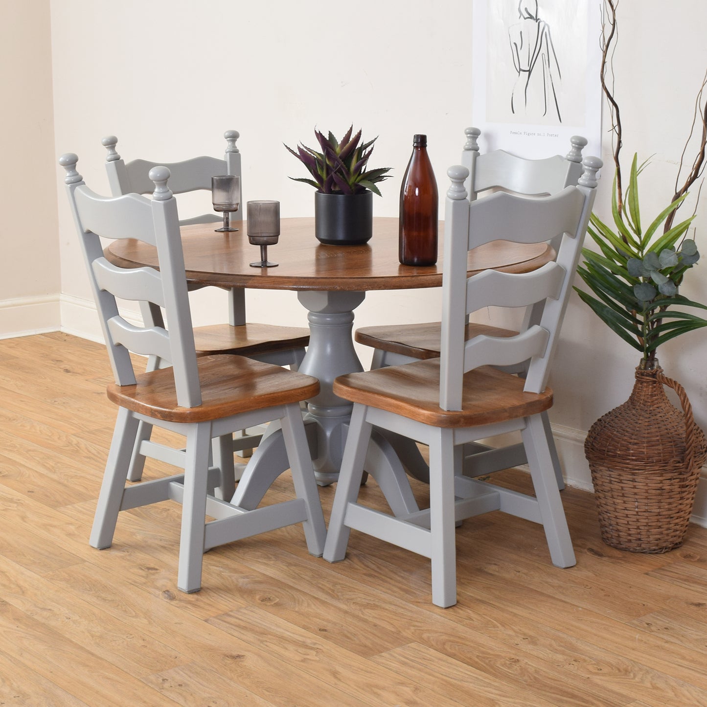 Oak Painted Table And Four Chairs