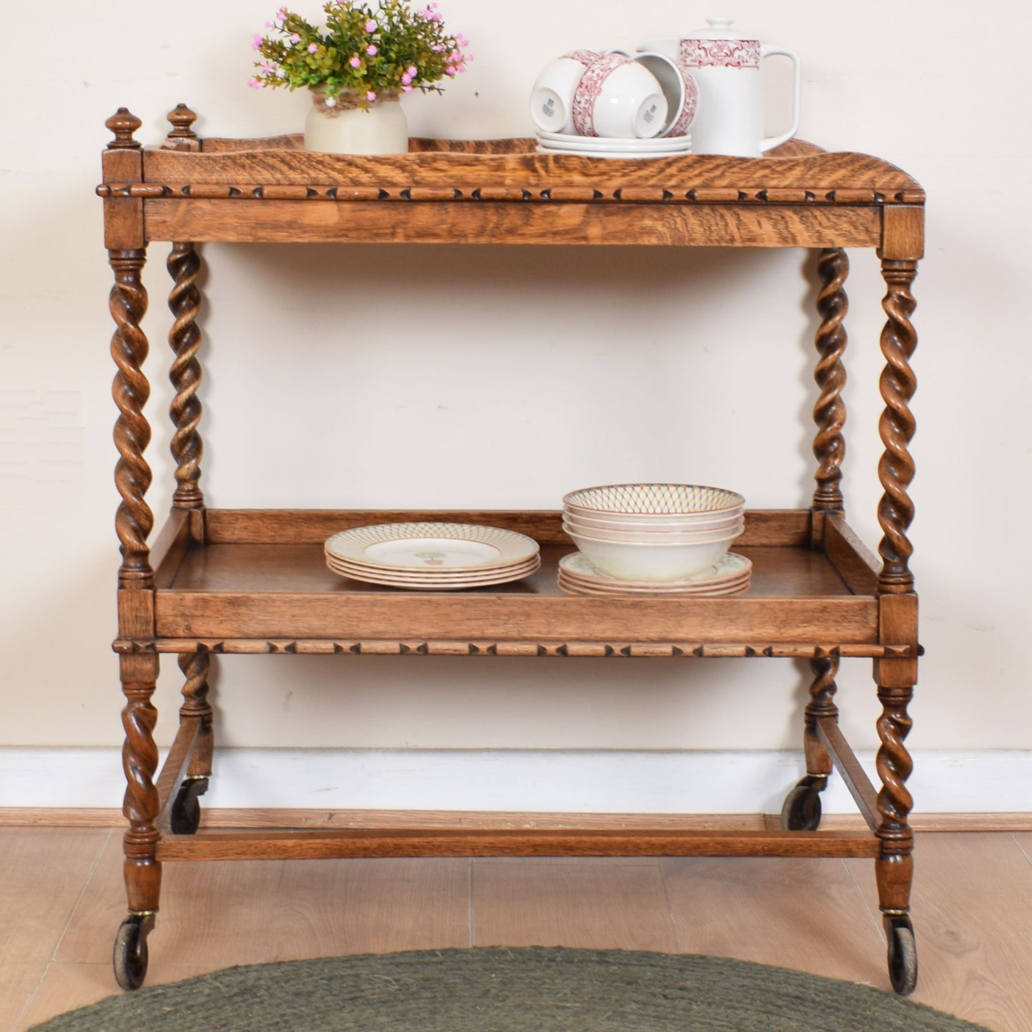 Oak Barley Twist Serving Trolley