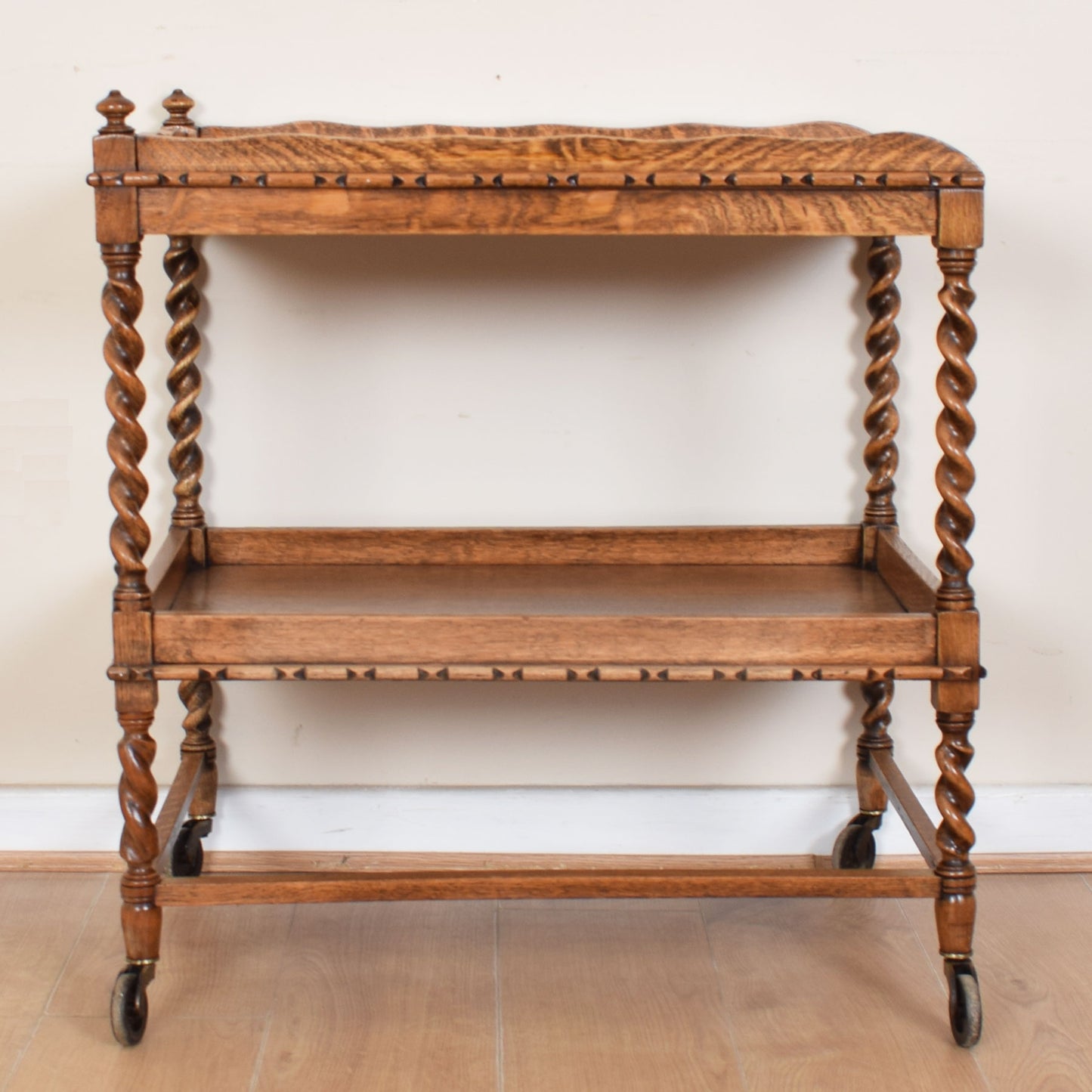 Oak Barley Twist Serving Trolley