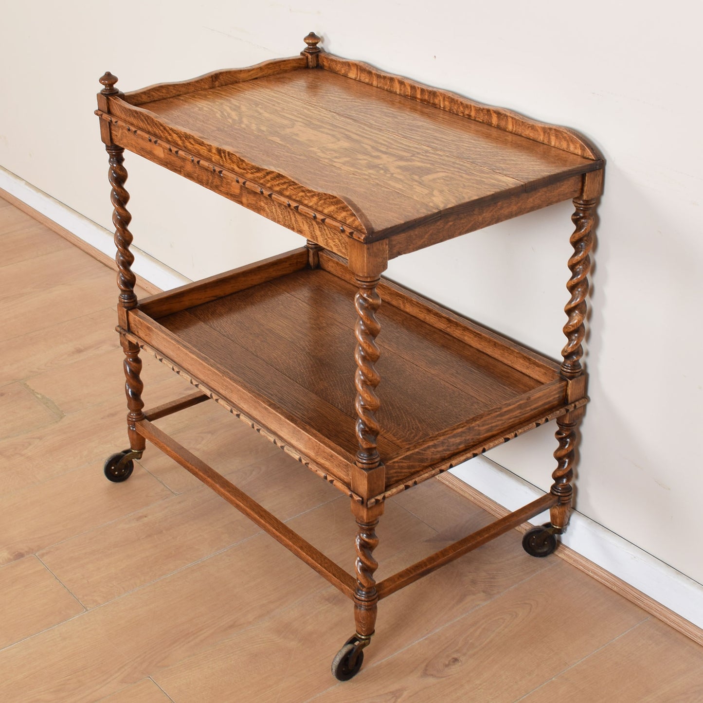Oak Barley Twist Serving Trolley