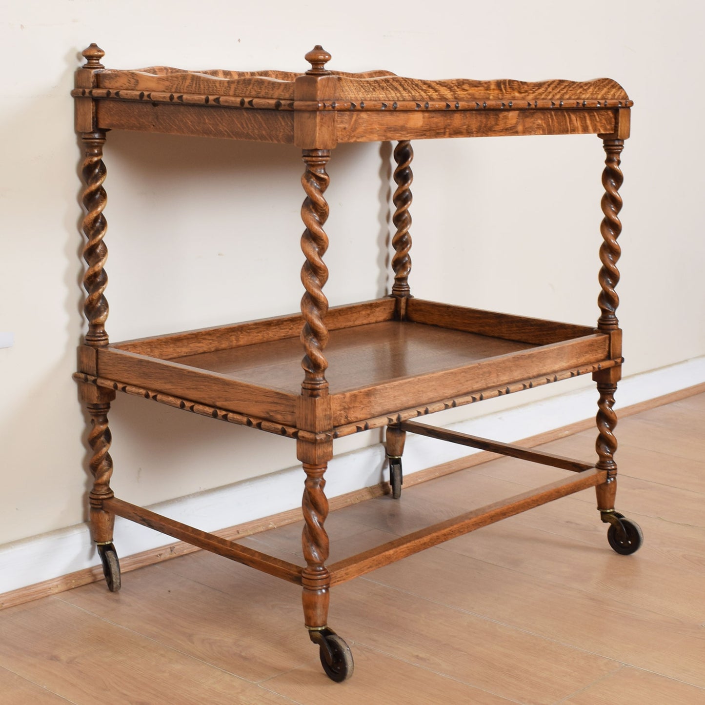 Oak Barley Twist Serving Trolley