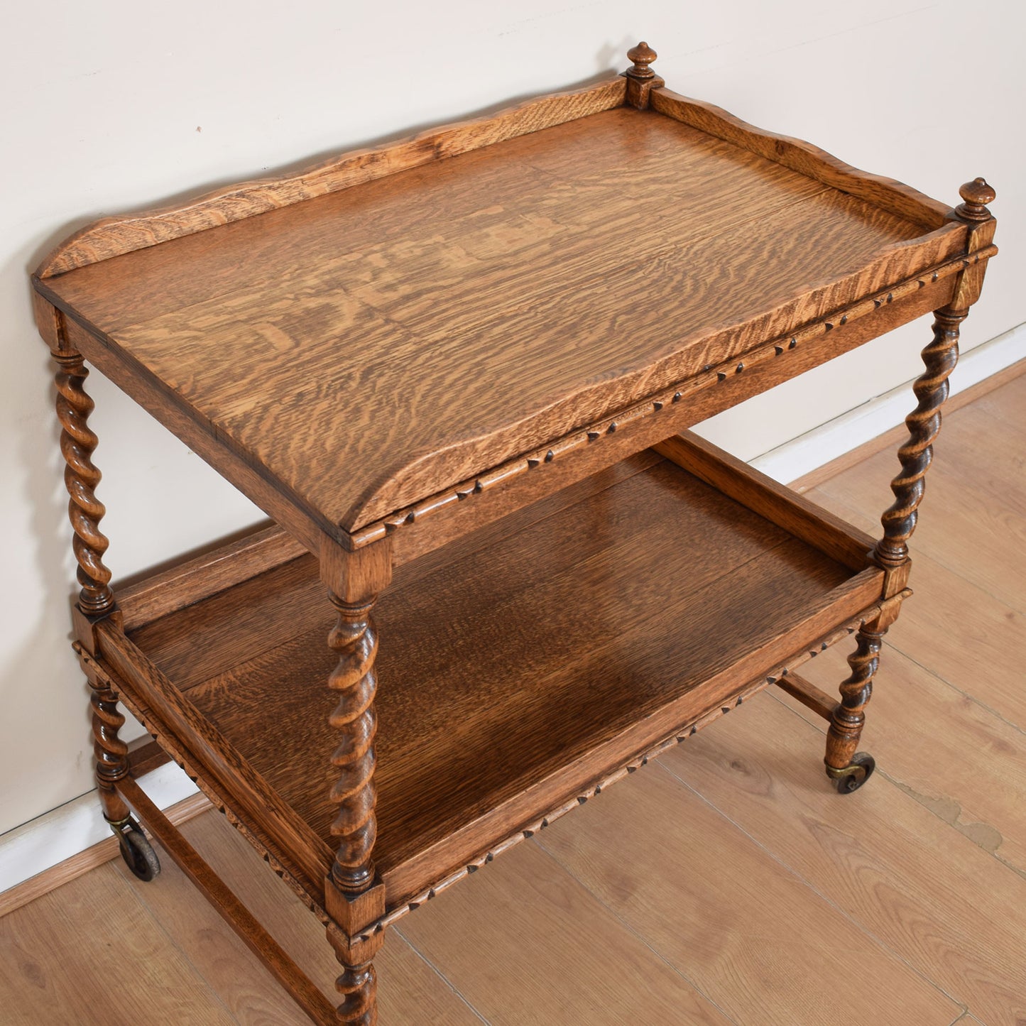Oak Barley Twist Serving Trolley