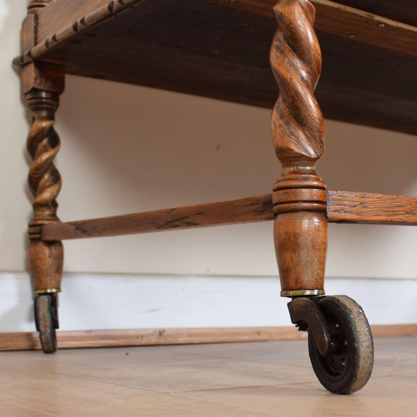 Oak Barley Twist Serving Trolley