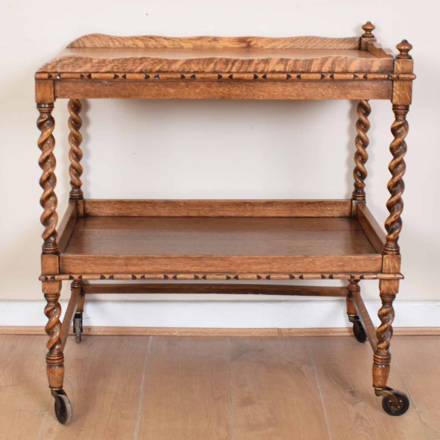 Oak Barley Twist Serving Trolley