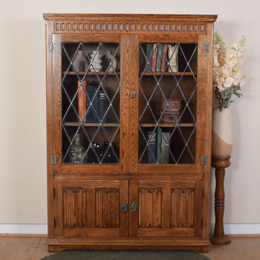 Oak Linenfold Glazed Bookcase