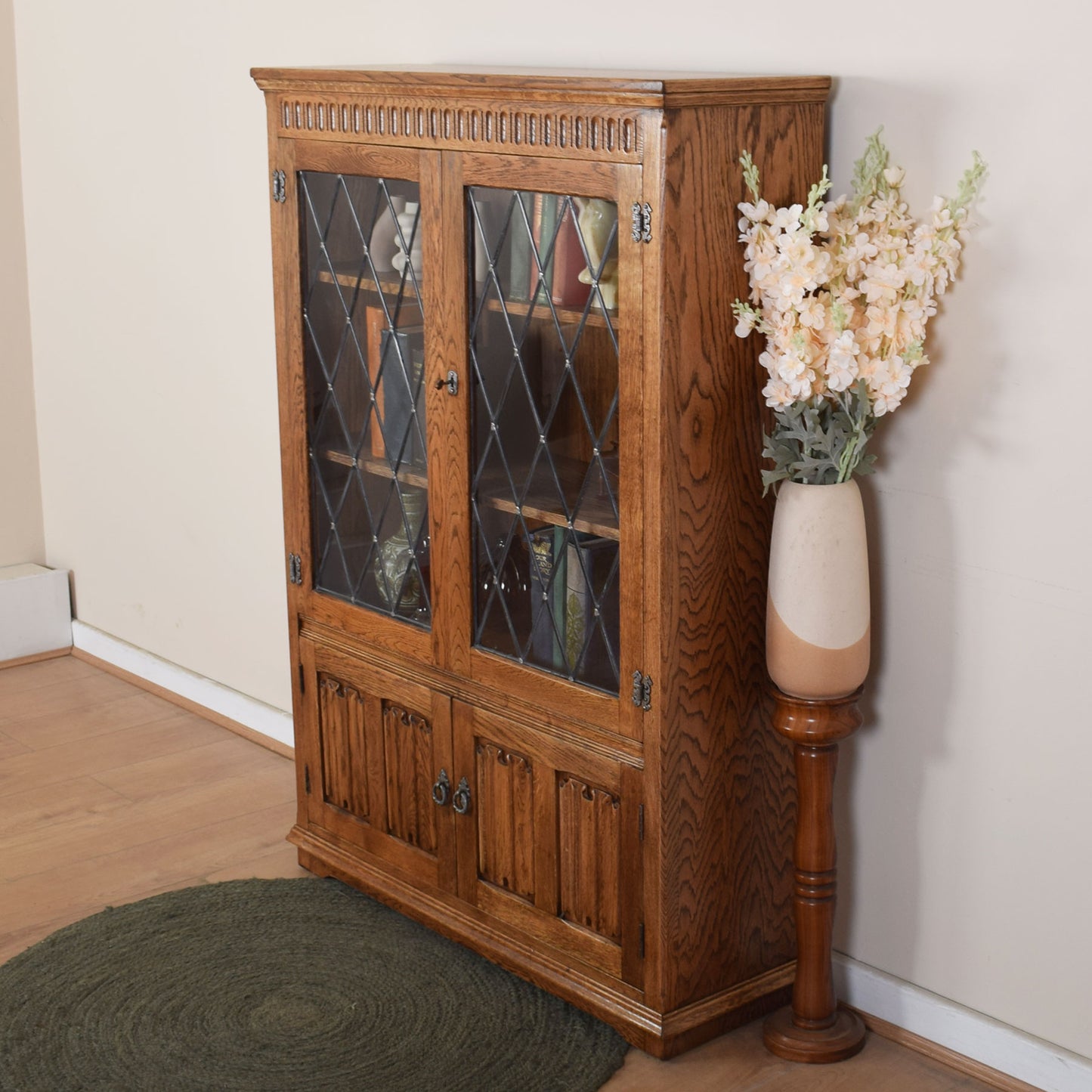 Oak Linenfold Glazed Bookcase