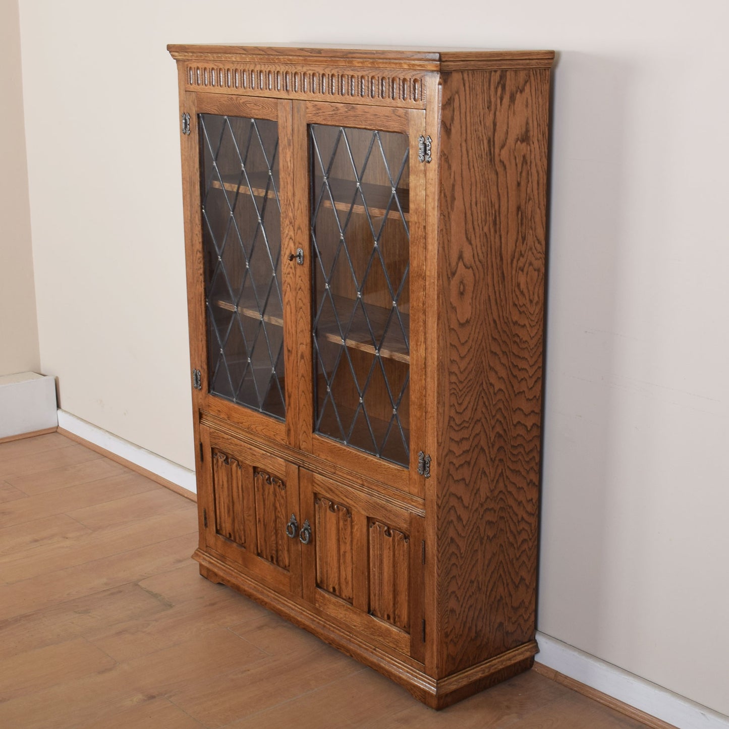 Oak Linenfold Glazed Bookcase