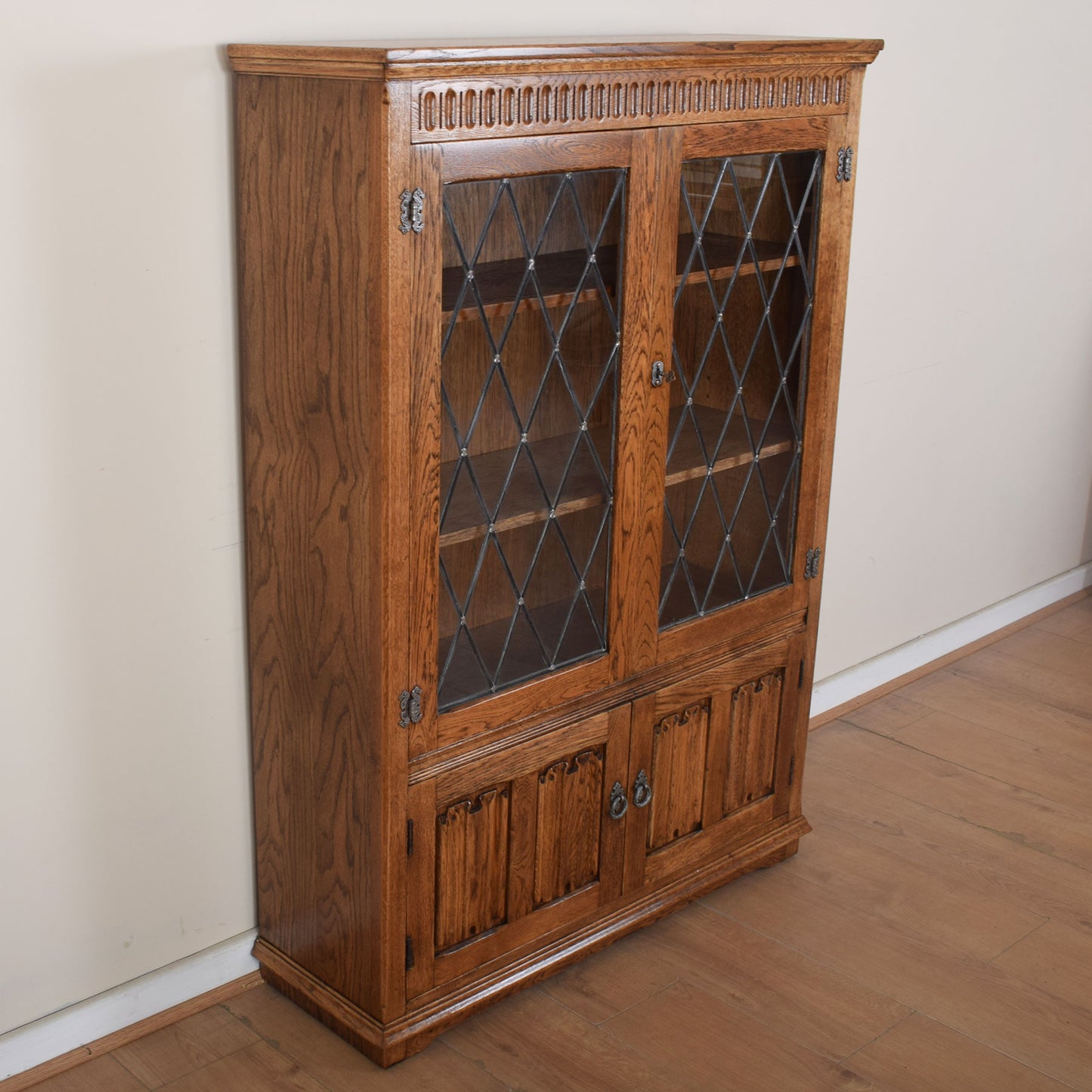 Oak Linenfold Glazed Bookcase