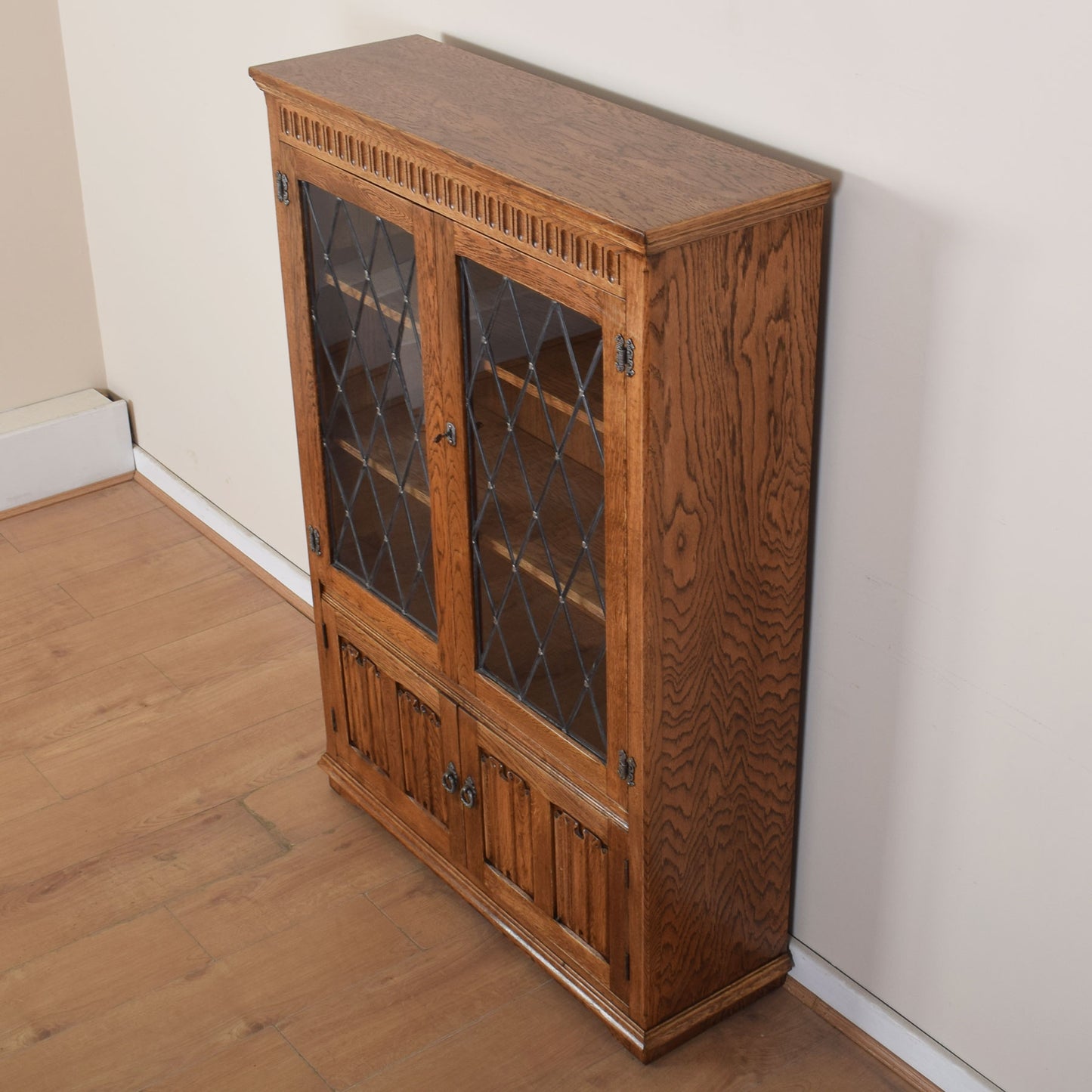 Oak Linenfold Glazed Bookcase