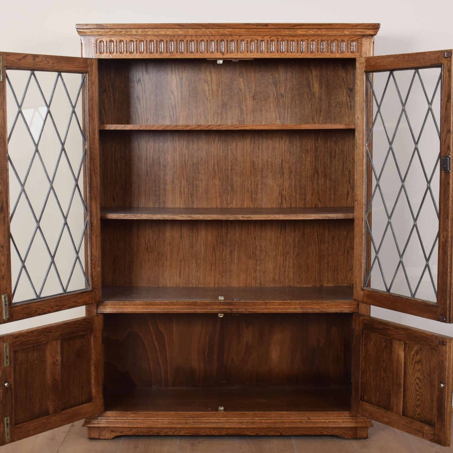 Oak Linenfold Glazed Bookcase