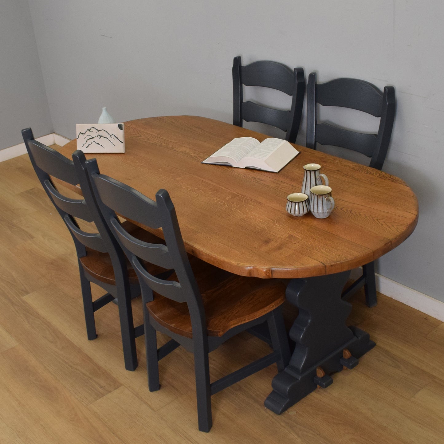 Painted Oak Table and Four Chairs