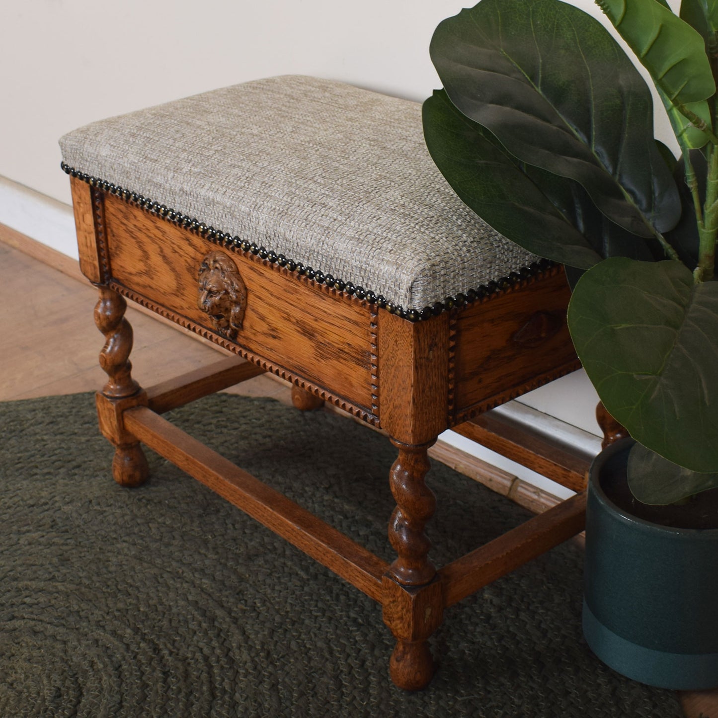 Oak Upholstered Footstool