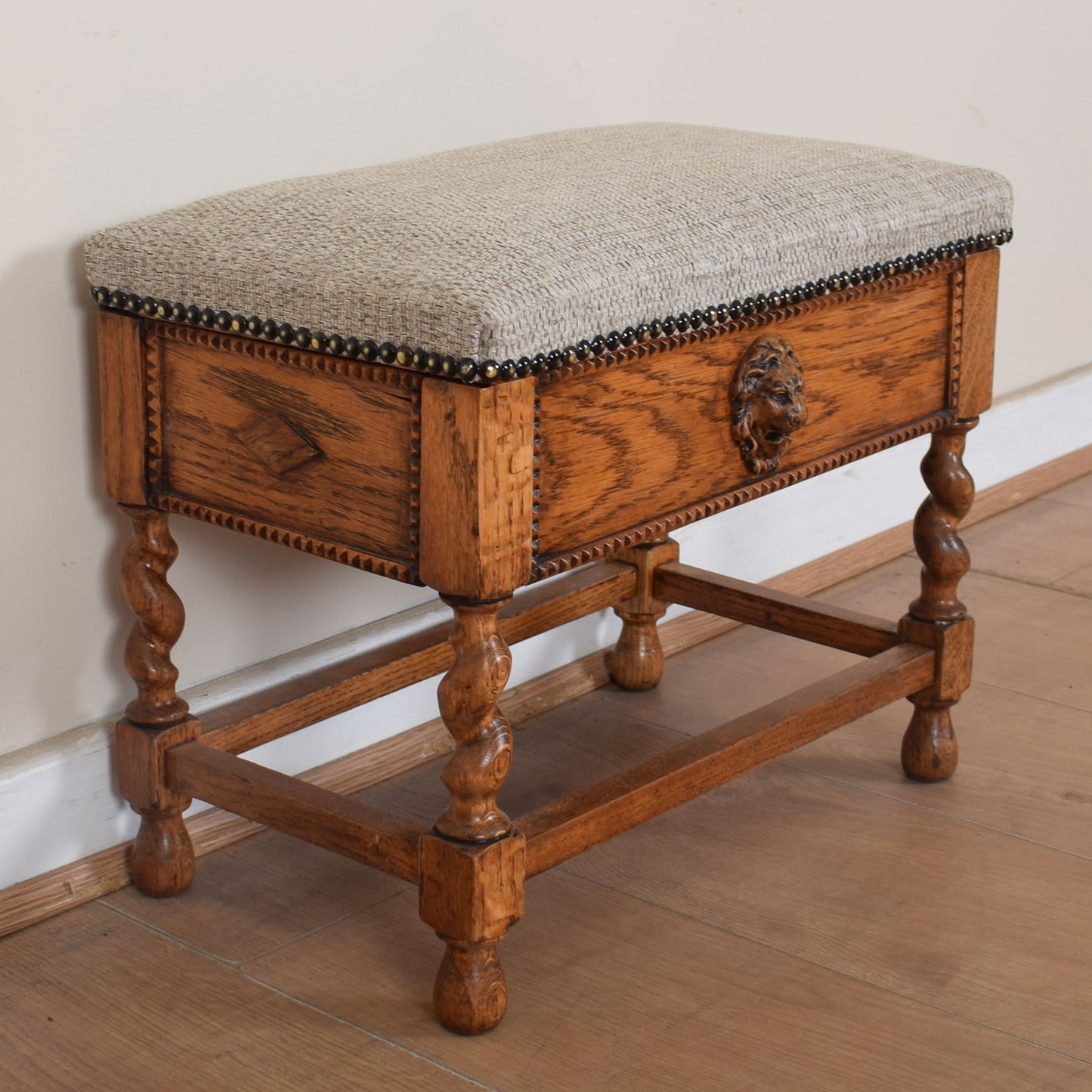 Oak Upholstered Footstool