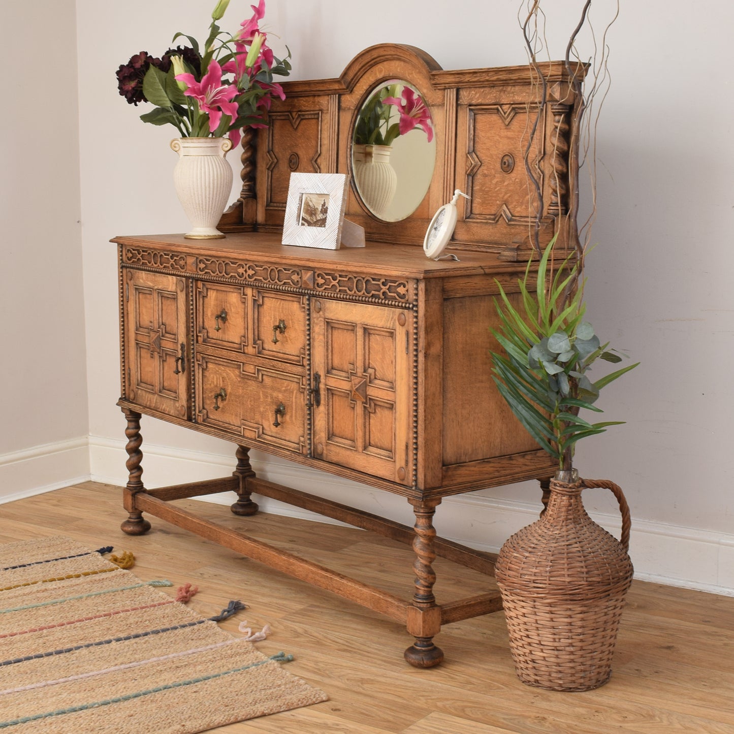 Antique Oak Mirrored Sideboard