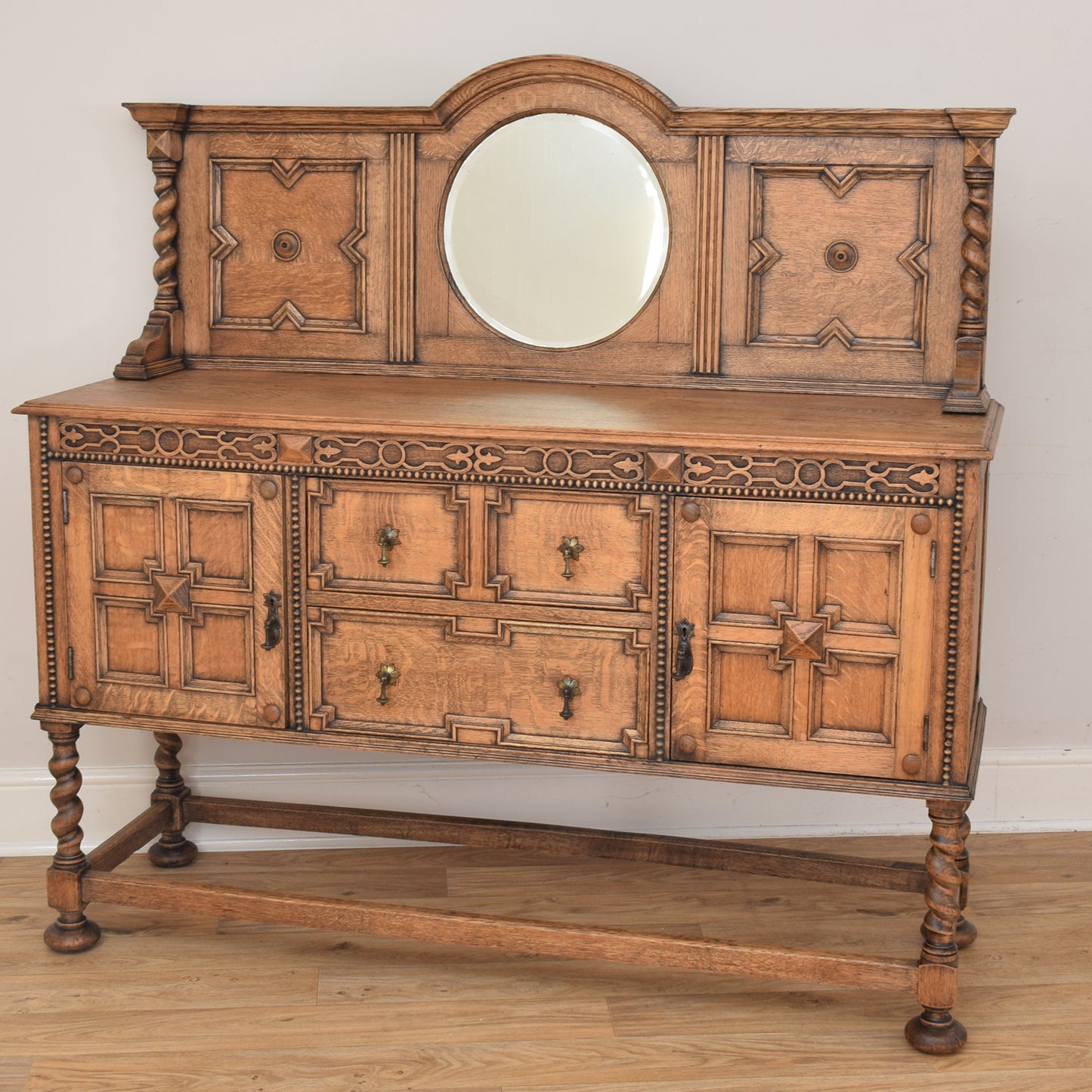 Antique Oak Mirrored Sideboard