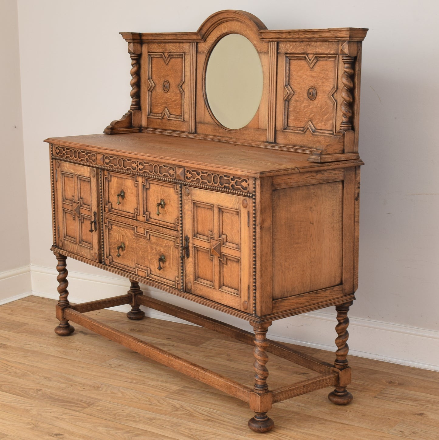 Antique Oak Mirrored Sideboard