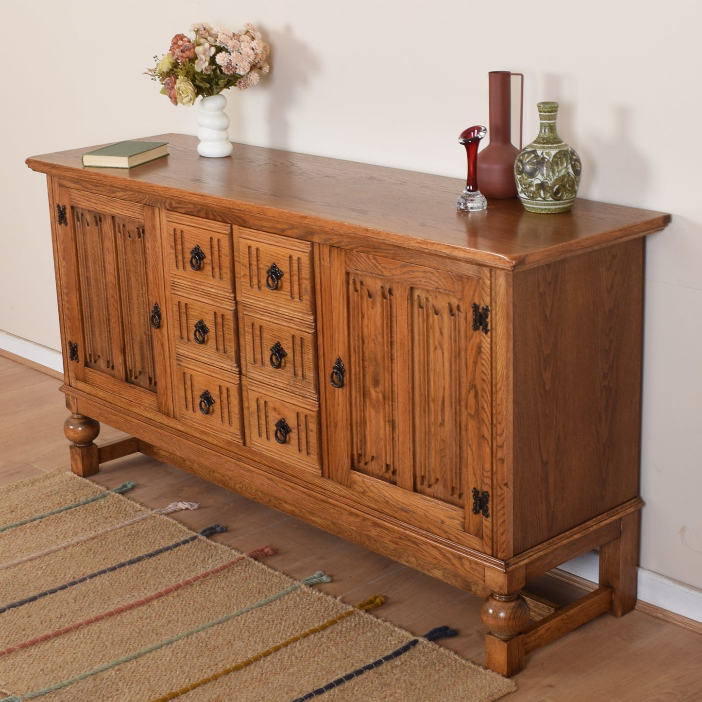 Restored Oak Linenfold Sideboard