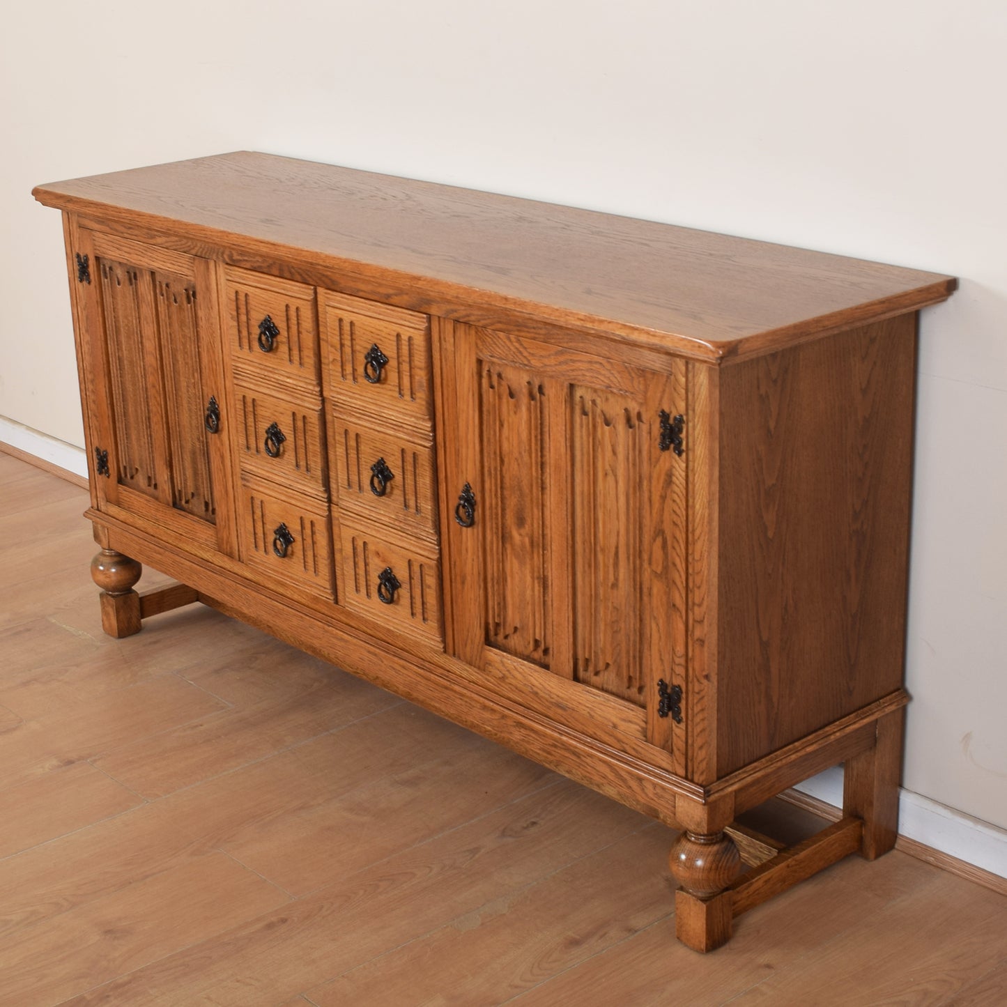 Restored Oak Linenfold Sideboard