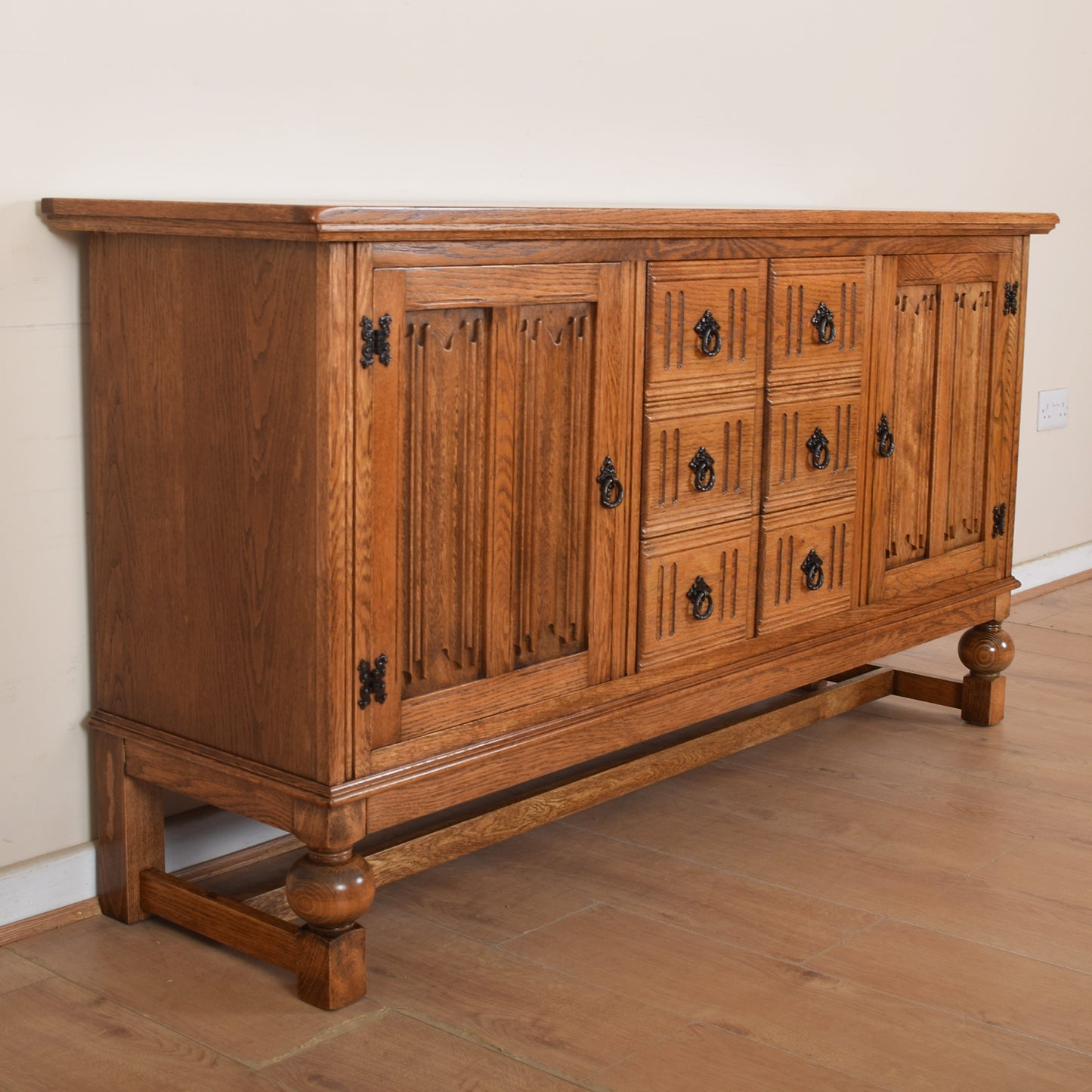 Restored Oak Linenfold Sideboard