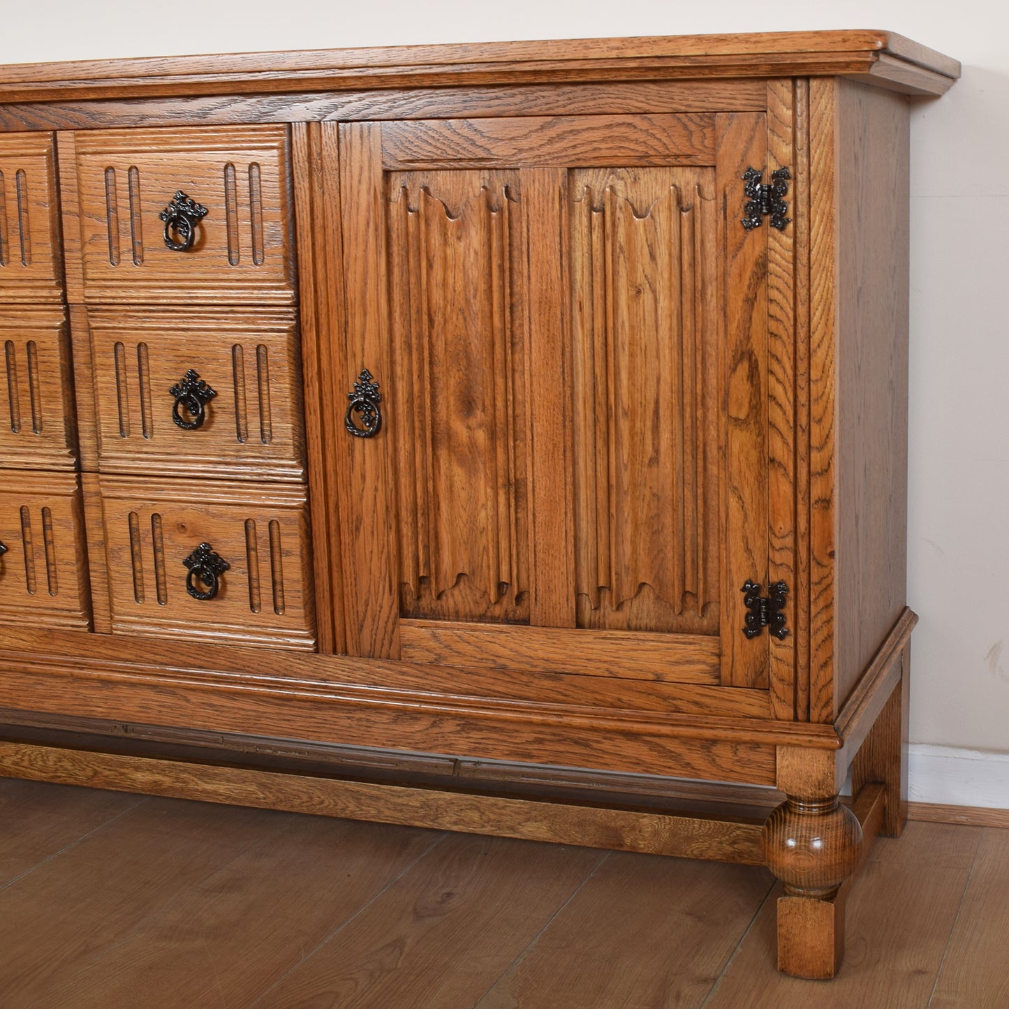 Restored Oak Linenfold Sideboard
