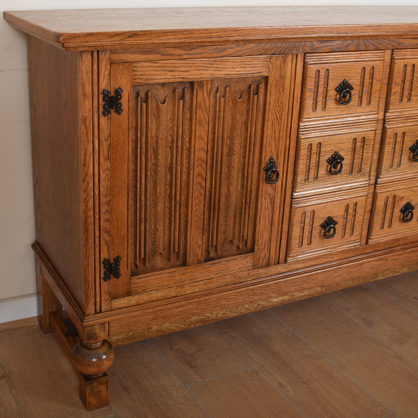 Restored Oak Linenfold Sideboard