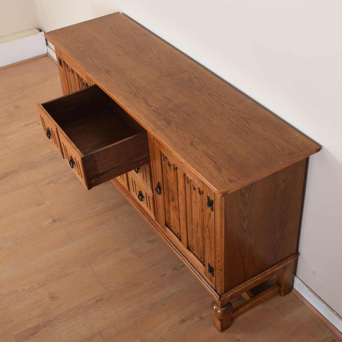 Restored Oak Linenfold Sideboard