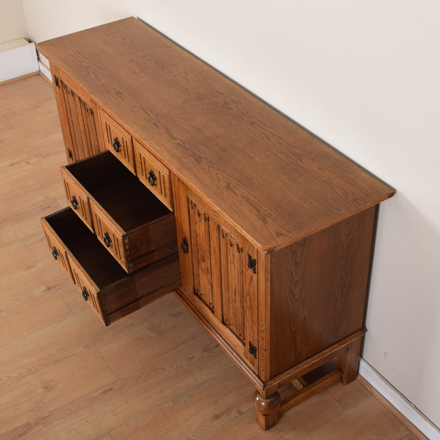 Restored Oak Linenfold Sideboard