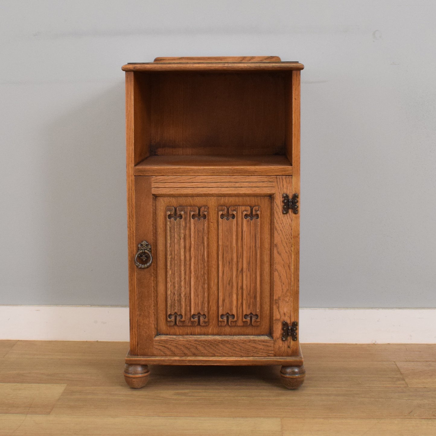 Pair of Restored Oak Linenfold Bedsides