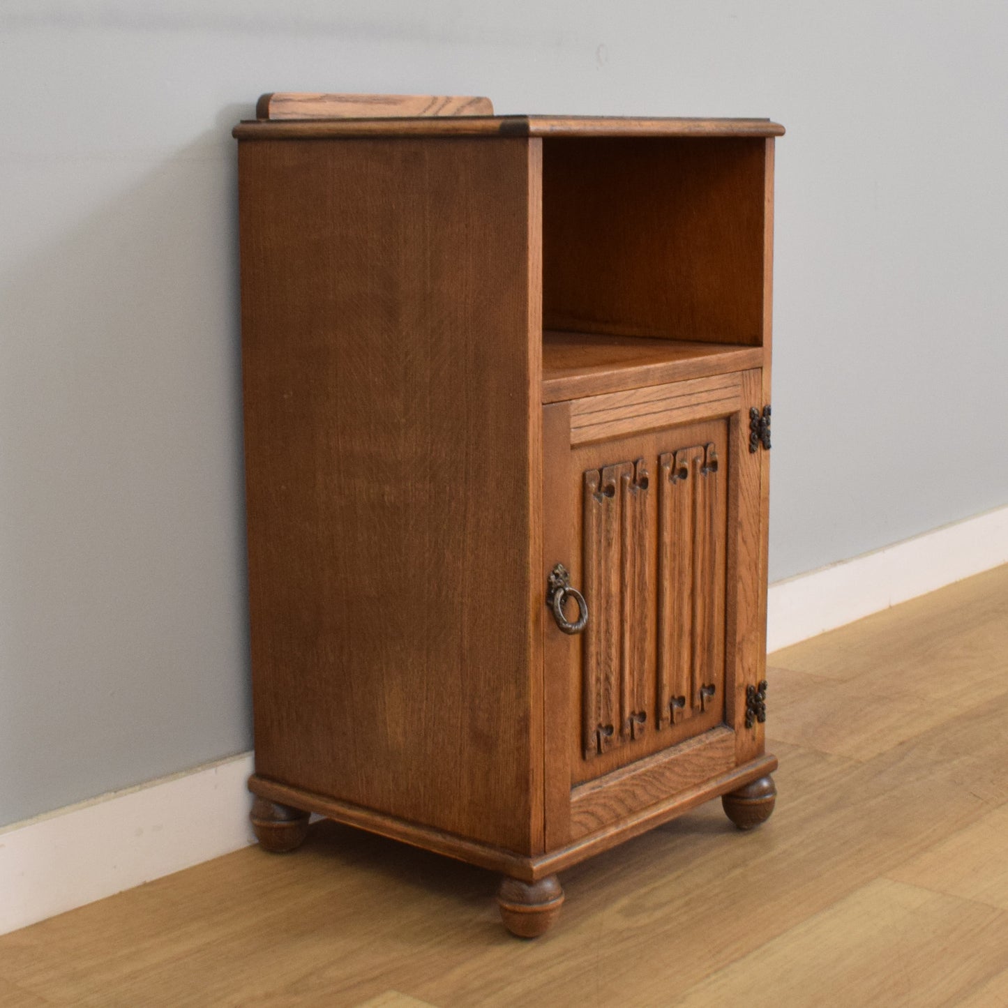 Pair of Restored Oak Linenfold Bedsides