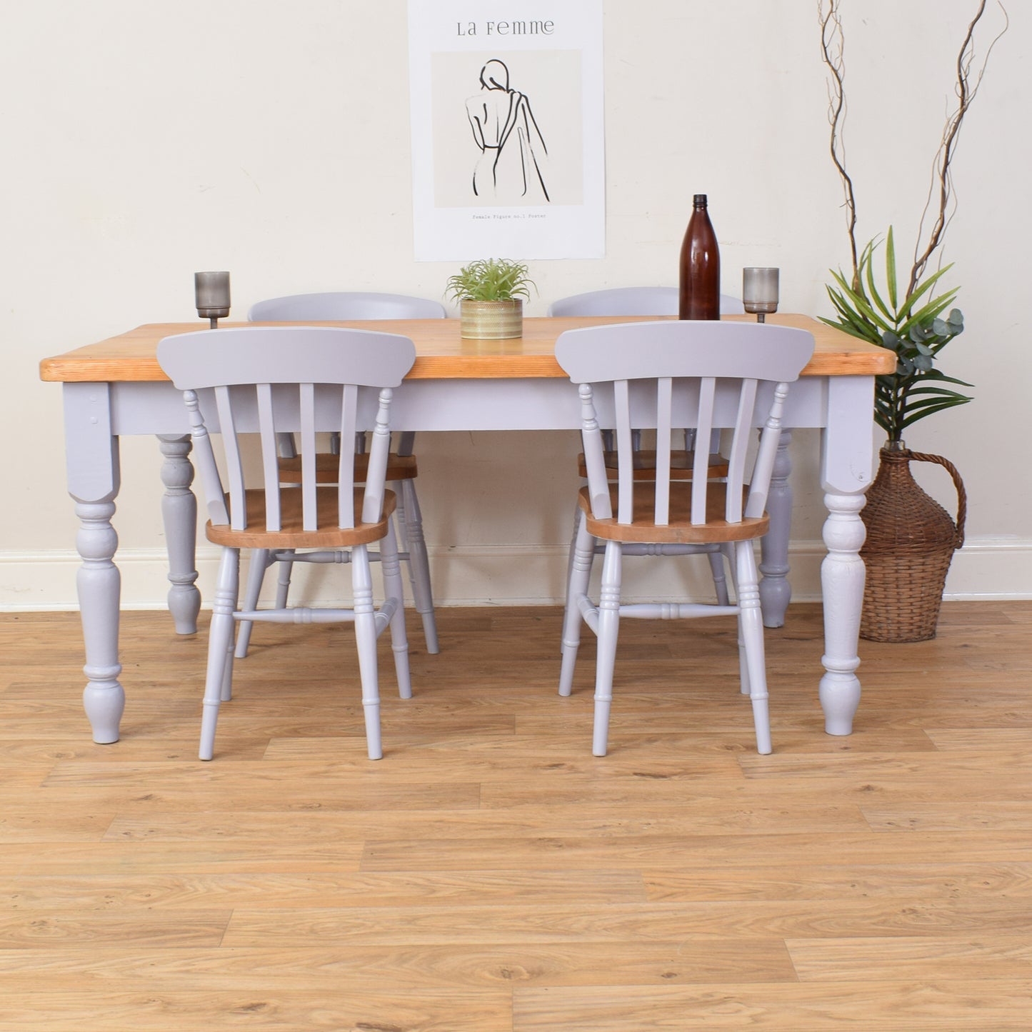 Painted Pine Table And Four Chairs