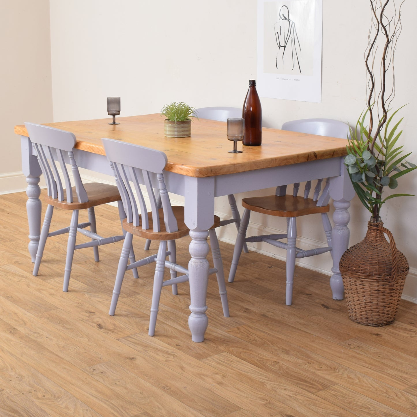 Painted Pine Table And Four Chairs