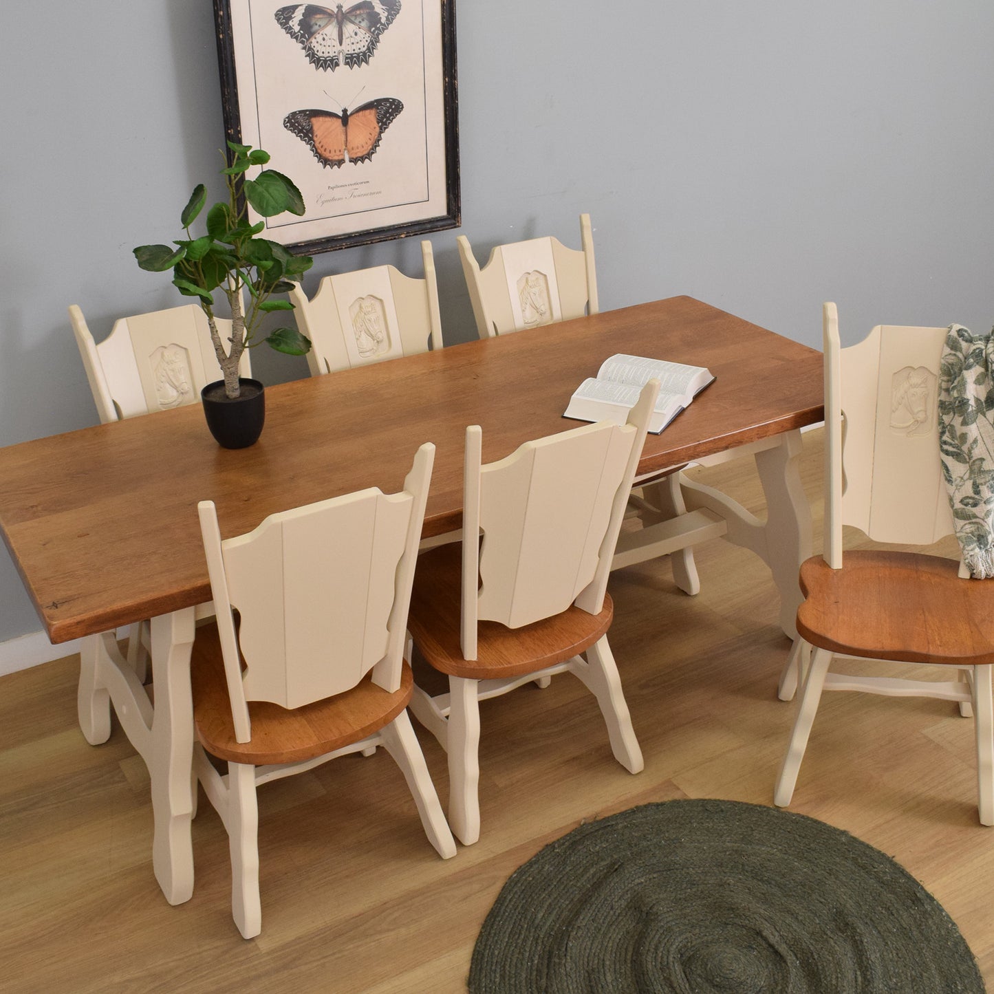 Painted Solid Oak Table and Six Chairs