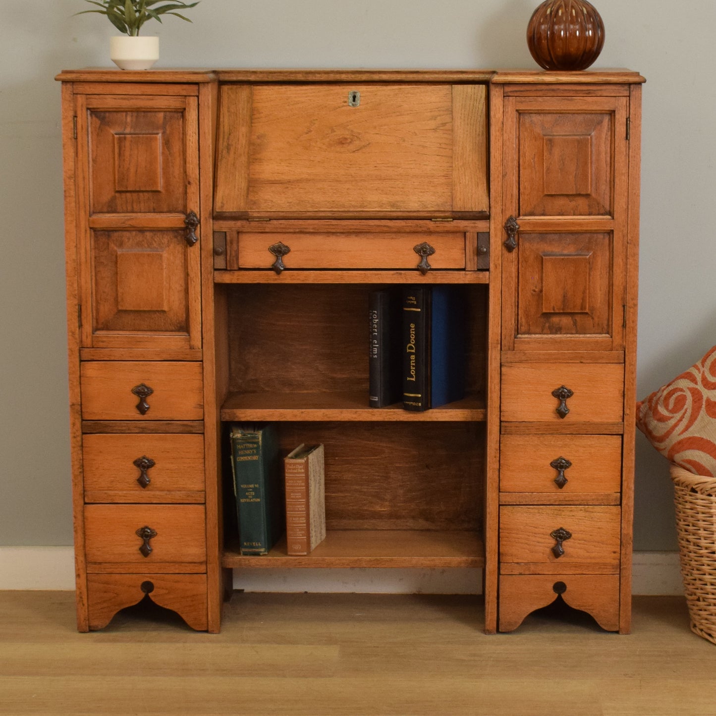 Oak Side-By-Side Bureau Bookcase