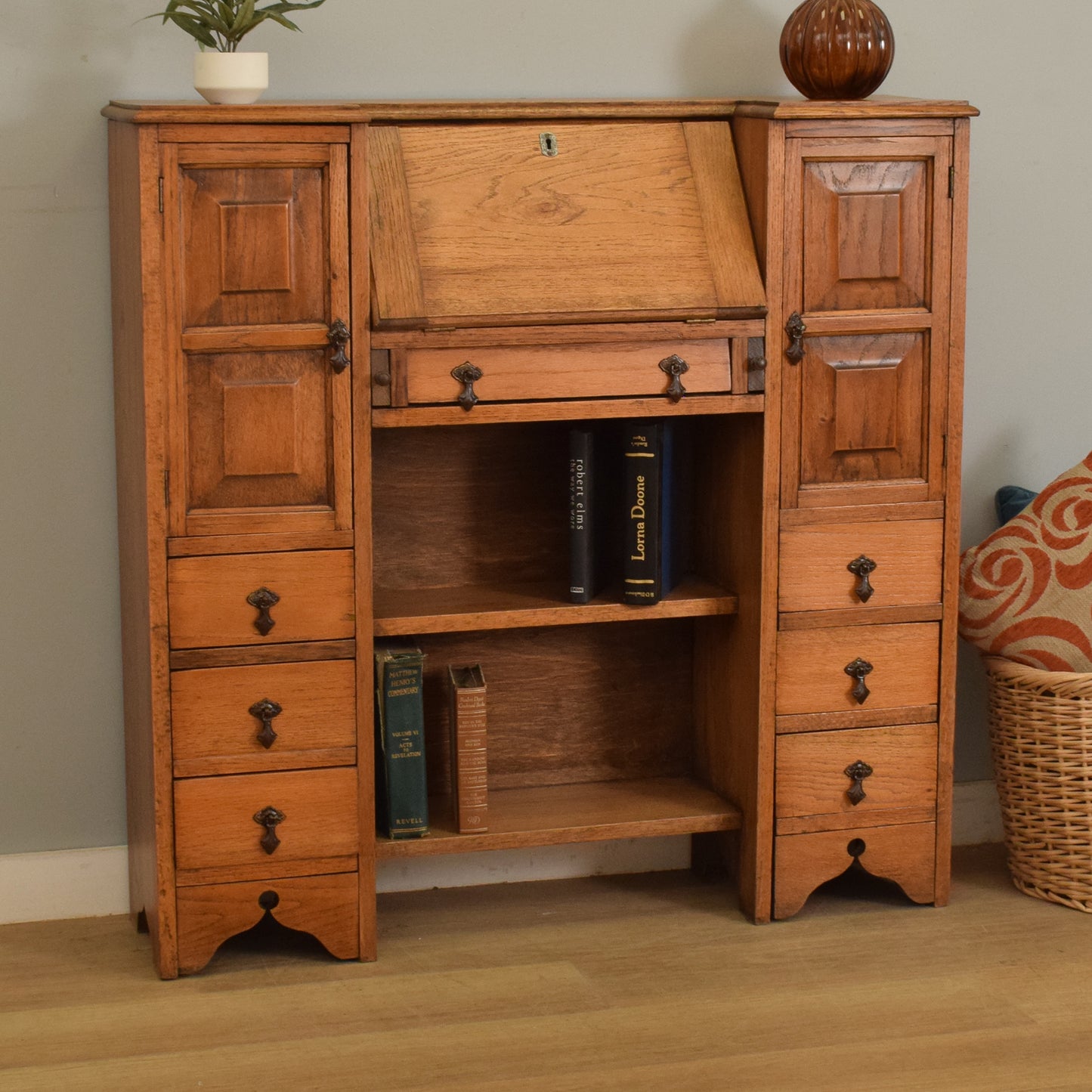 Oak Side-By-Side Bureau Bookcase
