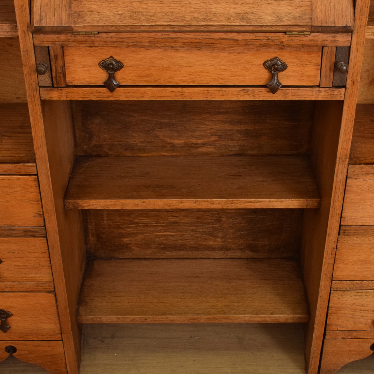 Oak Side-By-Side Bureau Bookcase