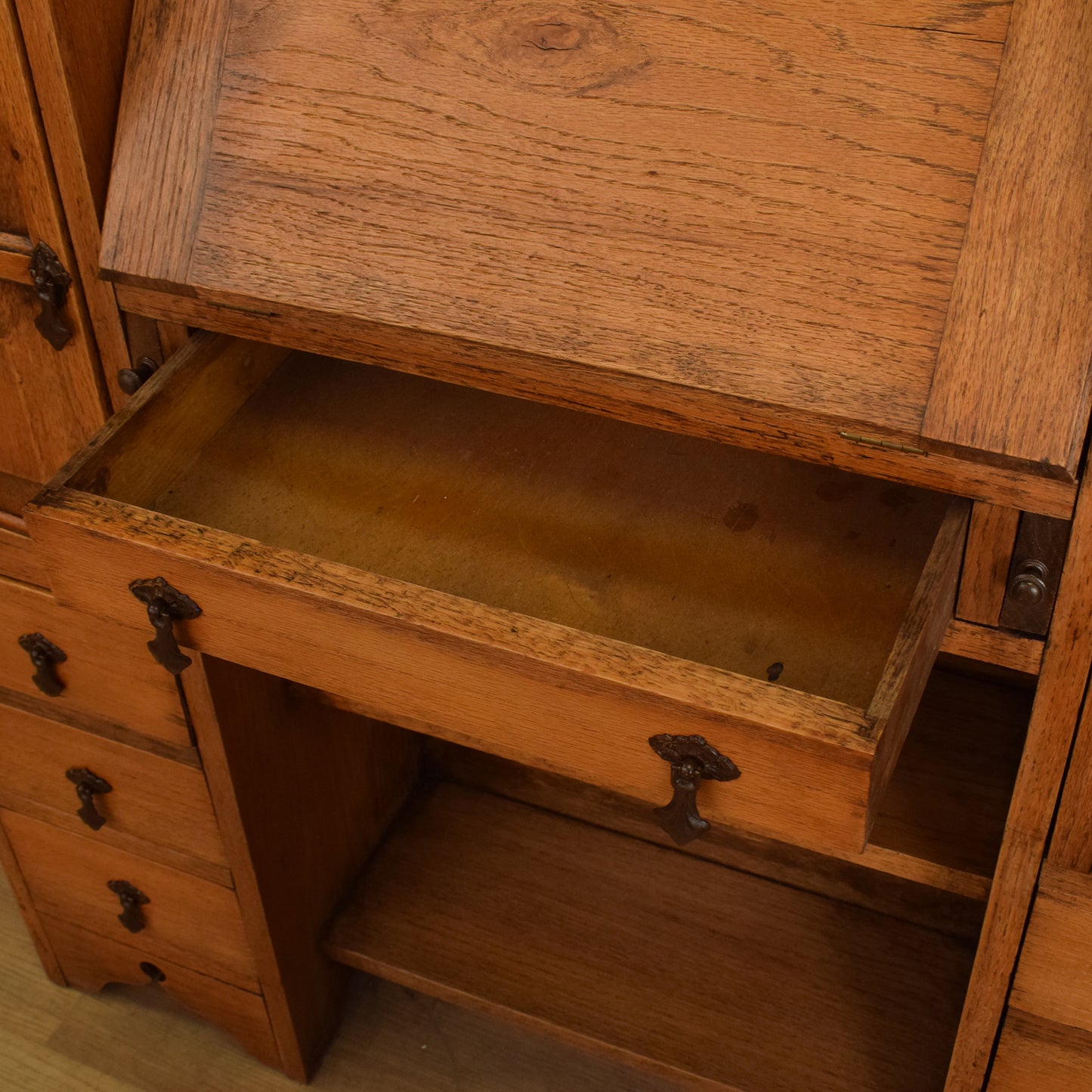 Oak Side-By-Side Bureau Bookcase