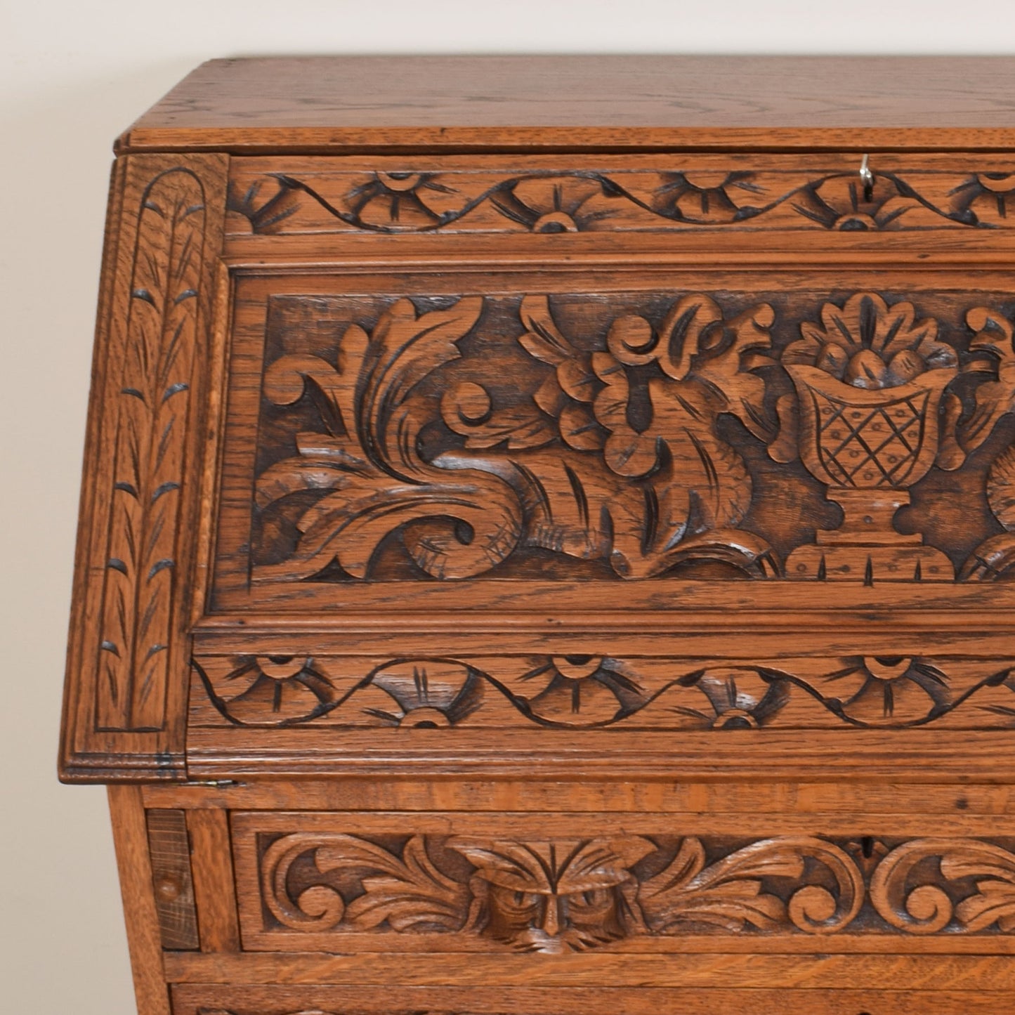 Ornately Carved Oak Greenman Bureau