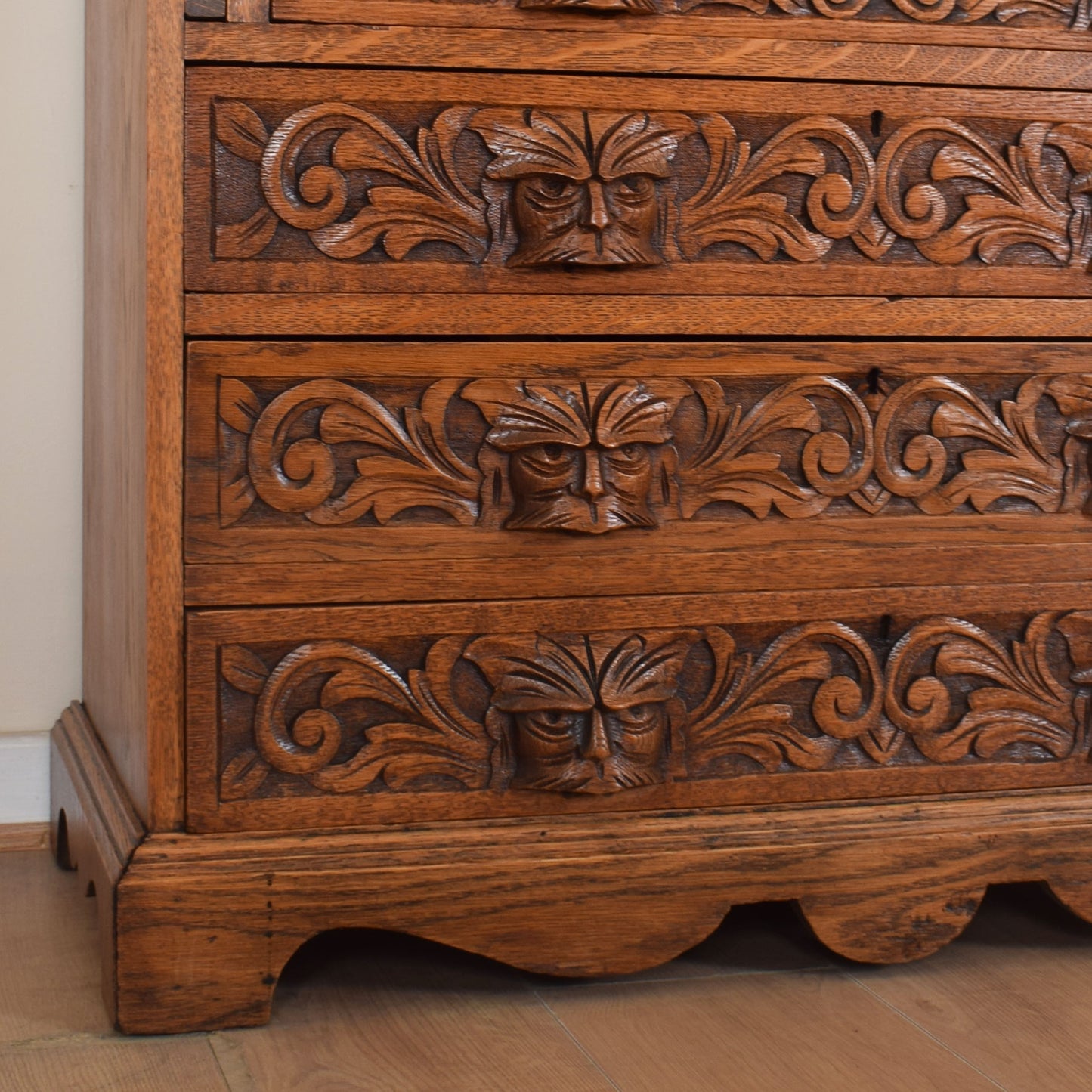 Ornately Carved Oak Greenman Bureau