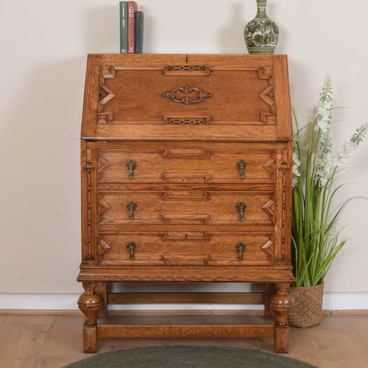 Ornate Unusual Oak Bureau