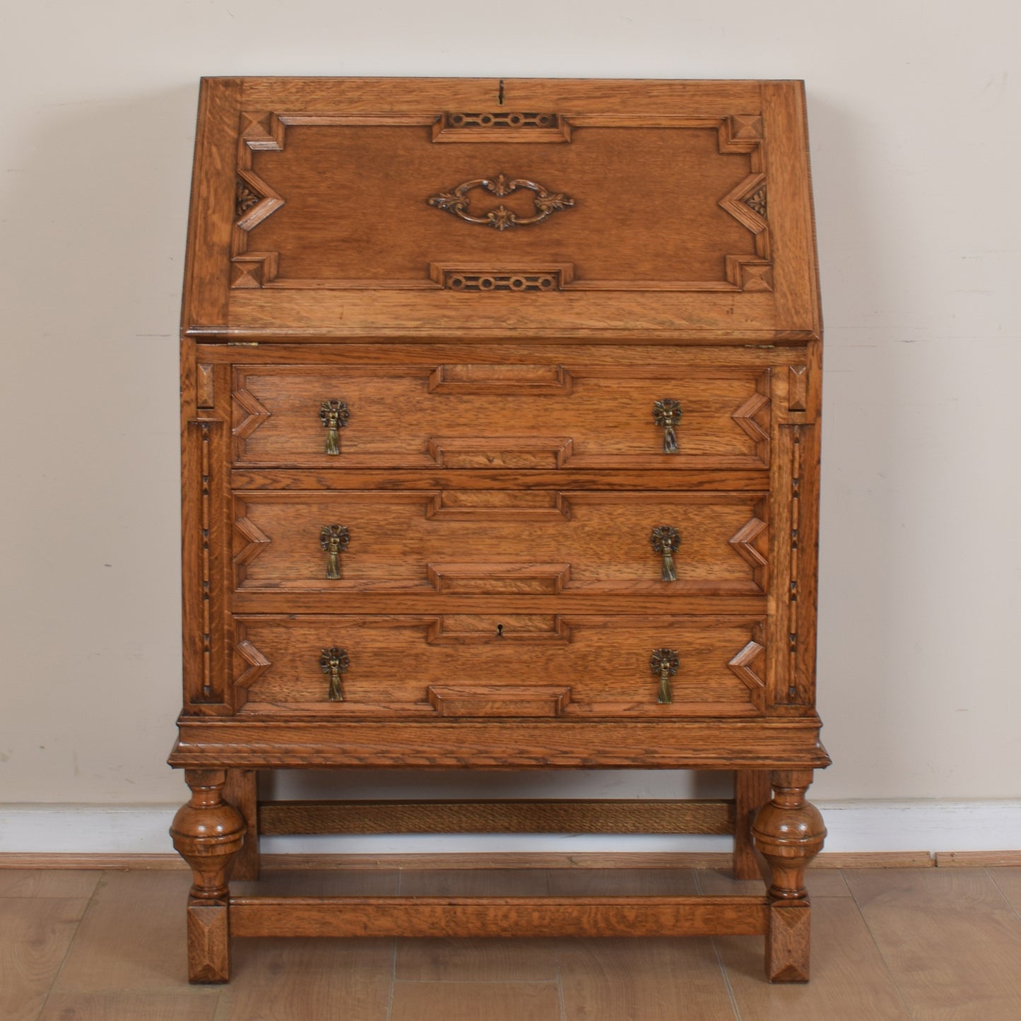 Ornate Unusual Oak Bureau