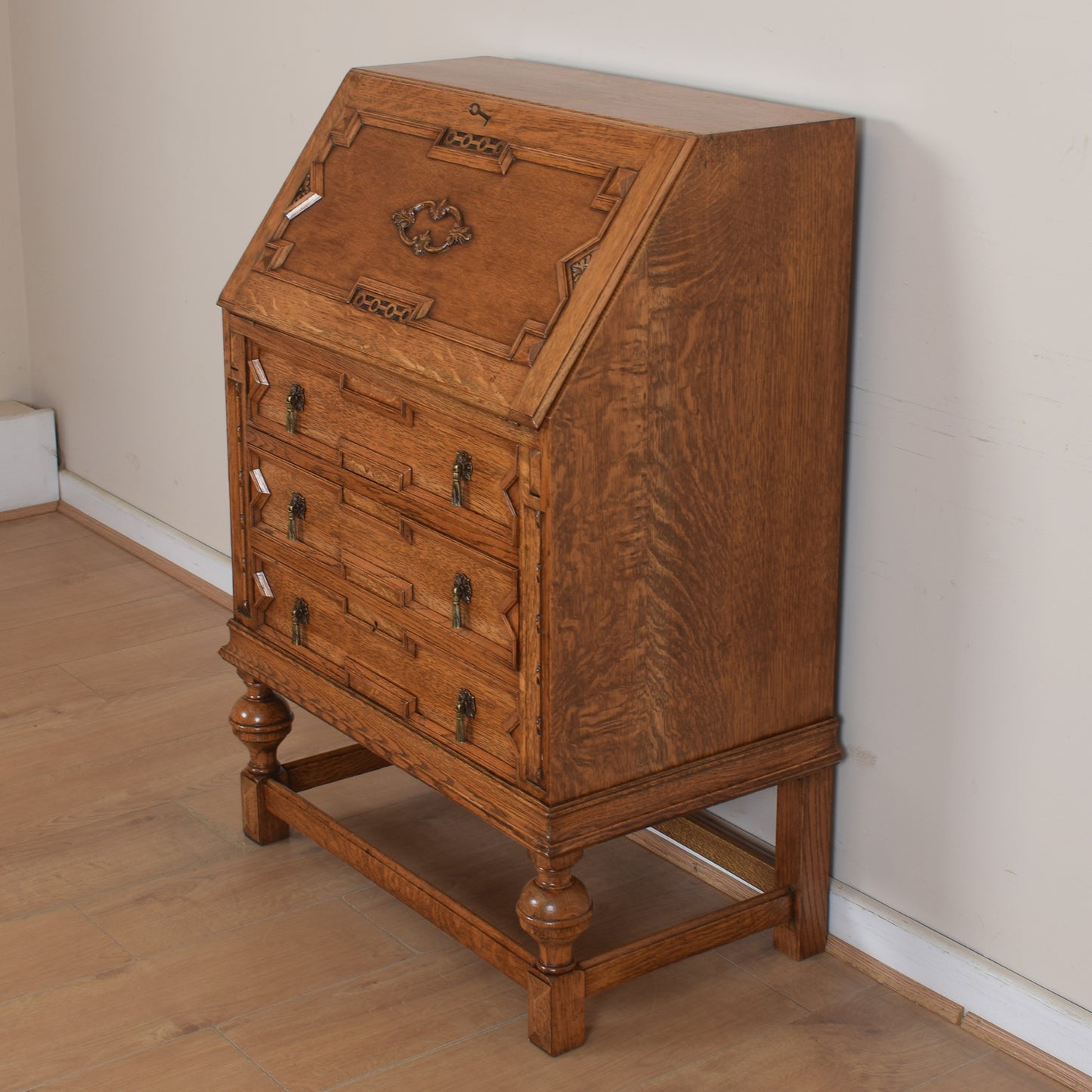 Ornate Unusual Oak Bureau