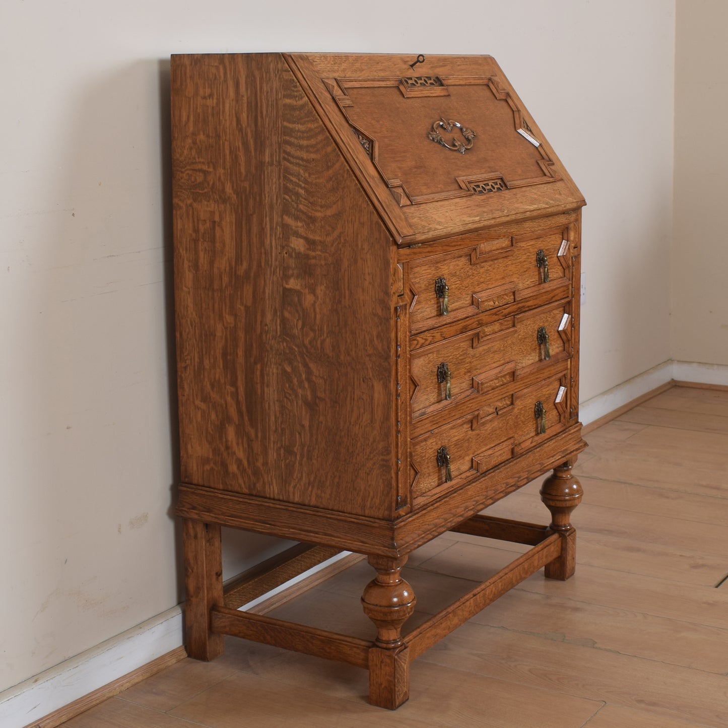 Ornate Unusual Oak Bureau